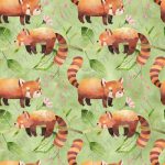 Collection panda roux et fleur fond vert