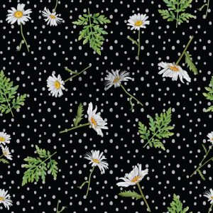 Marguerite fougère fond noir pois