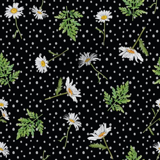 Marguerite fougère fond noir pois