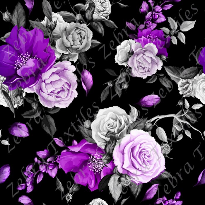 Seamless background pattern. Rose, poppy, pomegranate buds. Authentic hand drawn illustration. Watercolor, vector - stock Fleur mauve