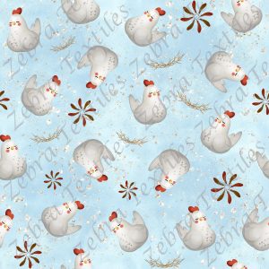 Poule blanche fond bleu pâle