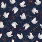 Poule blanche fond lin marin