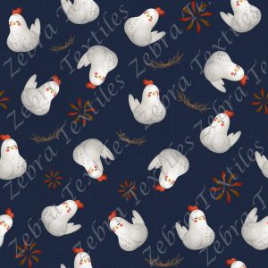 Poule blanche fond lin marin