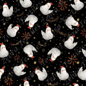 Poule blanche fond noir étoilé