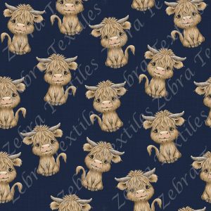 Vache Highland fond lin bleu marin