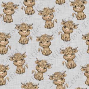 Vache Highland fond lin gris