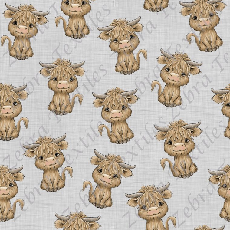 Vache Highland fond lin gris