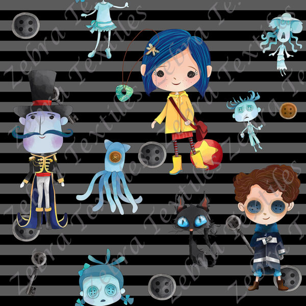 Coraline fond rayé gris