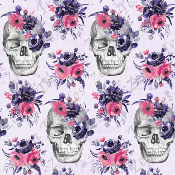 Skull fleur rose et mauve