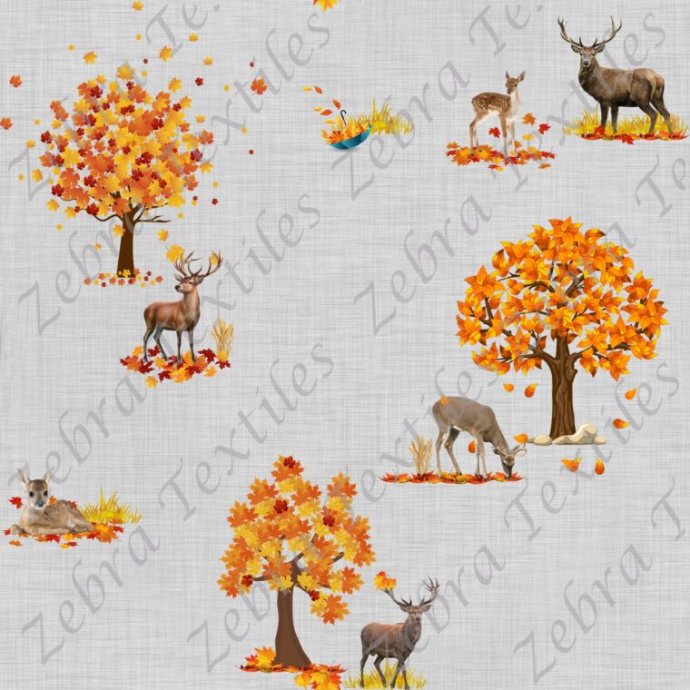 Chevreuils d'automne fond lin gris