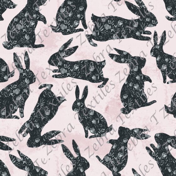 Hand painted watercolor floral and animal background. Cute rabbits seamless pattern for easter design, nursery fabric. Bunny silhouette filled with flowers, leaves, herbs on grunge background Lapin fleurit