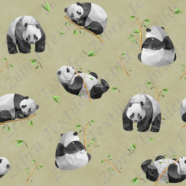 Panda et bambou fond kaki