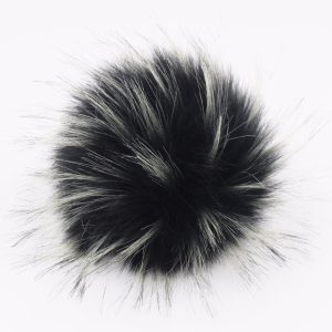 Pompon fourrure synthétique noir poils blanc imitation raton