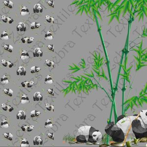 Panda et bébé 2 fond gris Panneau doudou