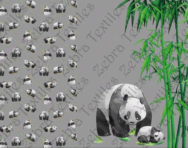 Panda et bébé fond gris Panneau doudou