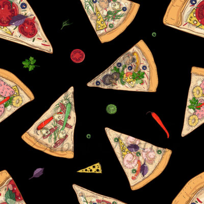 Pizza et légume fond noir