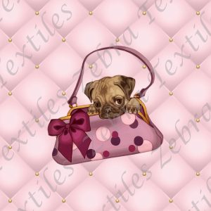 Chien dans sac à main fond matelassé rose pâle Poche