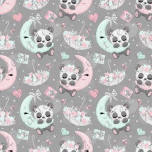 Collection panda mignon lune fond gris