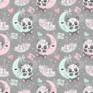 Collection panda mignon lune fond gris