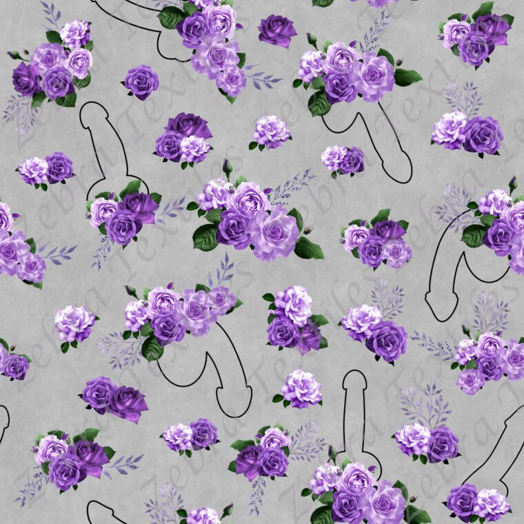 Pénis et fleur mauve fond gris