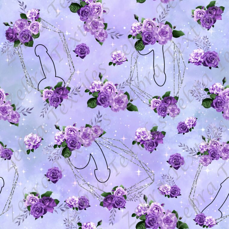Pénis et frame fleur mauve fond galaxie bleu