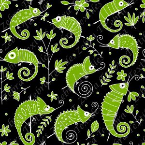 Caméléon vert fond noir