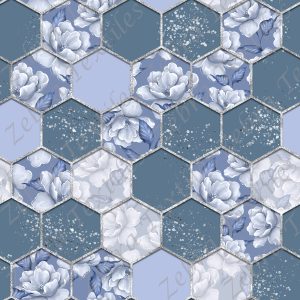 Hexagone bleu et fleur