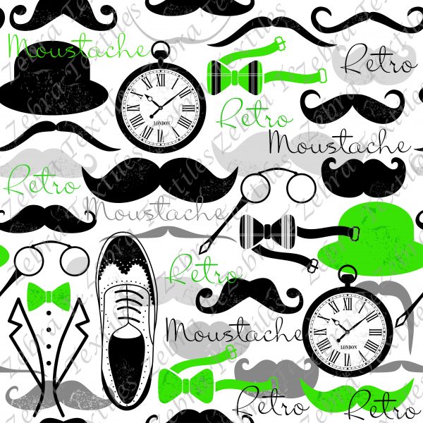 Moustache rétro vert fond blanc