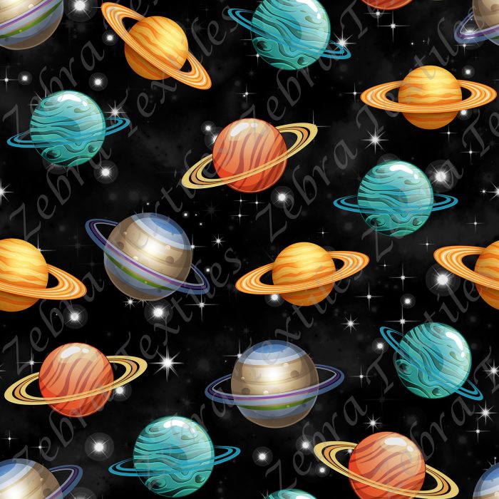Planète avec anneaux fond noir étoile
