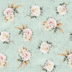 Fleur et pampa fond jute aqua 77