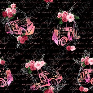 Truck et fleur rose fond noir écriture