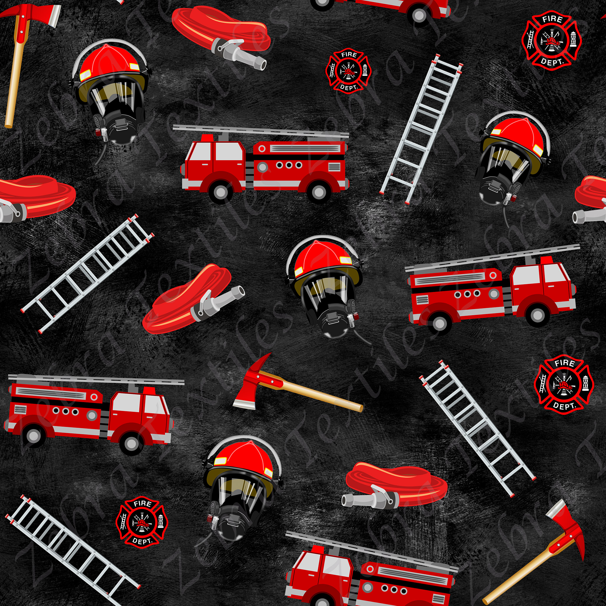 Camion pompier fond noir 2 * Exclusif * - Zebra textiles