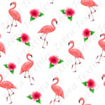 Flamant rose et fleur fond blanc