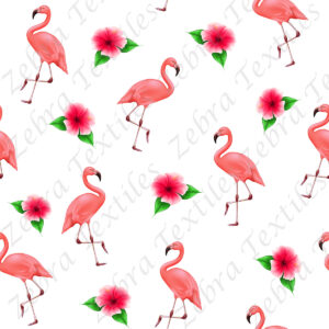 Flamant rose et fleur fond blanc
