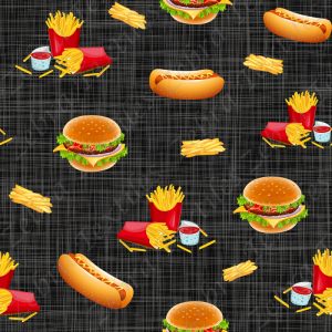 Frite hot dog et hamburger fond lin noir