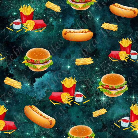 Frite hot dog et hamburger fond nébuleuse verte