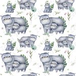 Hippopotame gris fond blanc