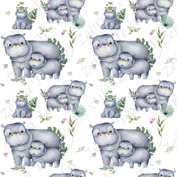 Hippopotame gris fond blanc