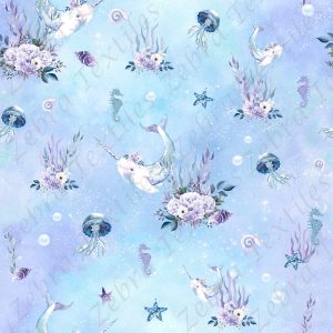 Narval et fleur fond galaxie bleu 1