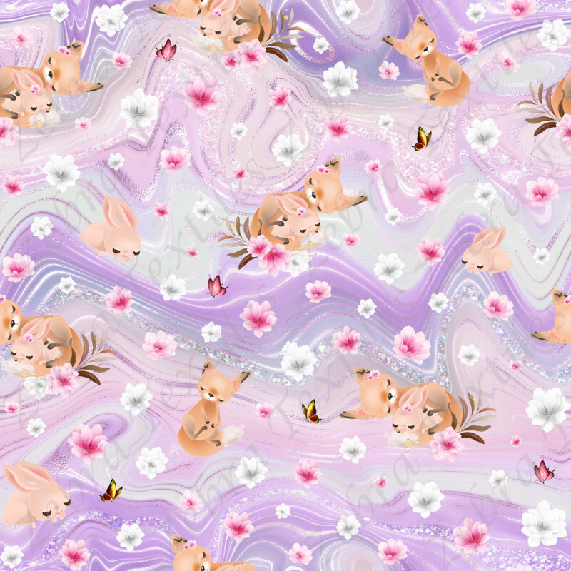 Renard et lapin mignon fond marbré cristal 15