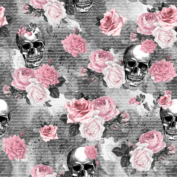 Bouquet de roses aquarelles et skull fond écriture