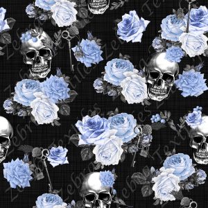 Bouquet de roses et skull fond lin noir