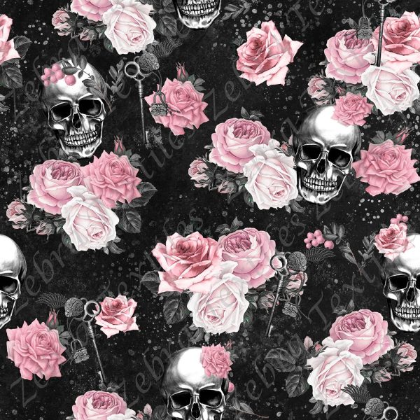 Bouquet de roses clef et skull fond noir