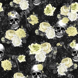 Bouquet de roses jaunes clef et skull fond noir
