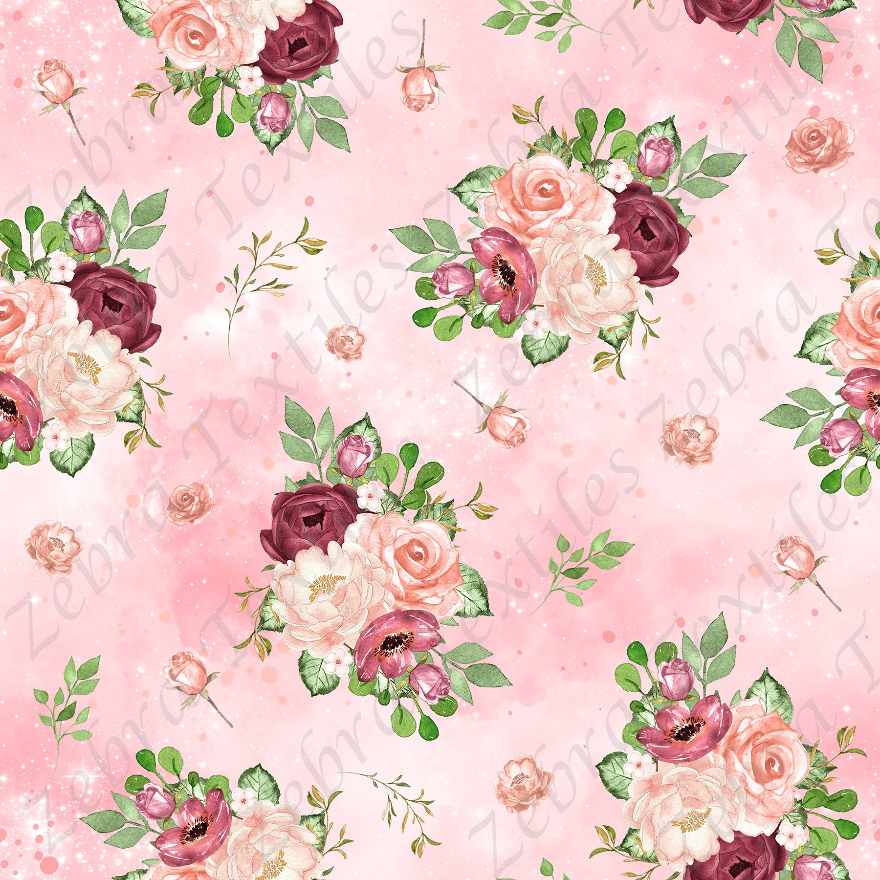 Fleur rose et blanche aquarelle fond galaxie rose * Exclusif * - Zebra  textiles