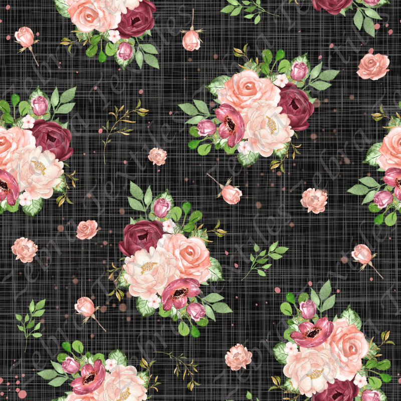 Fleur rose et blanche aquarelle fond lin noir