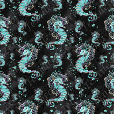 Hippocampe bleu fond noir