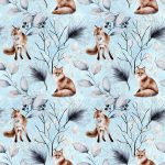 Renard aquarelle fond bleu 2'' haut renard assit