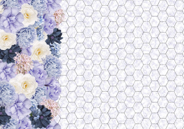 Rose bleue et blanche fond marbré bleuté