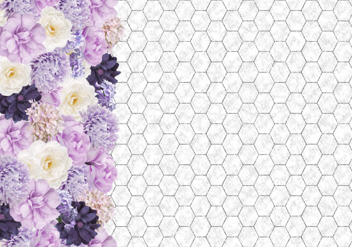 Rose mauve et blanche fond blanc marbré gris